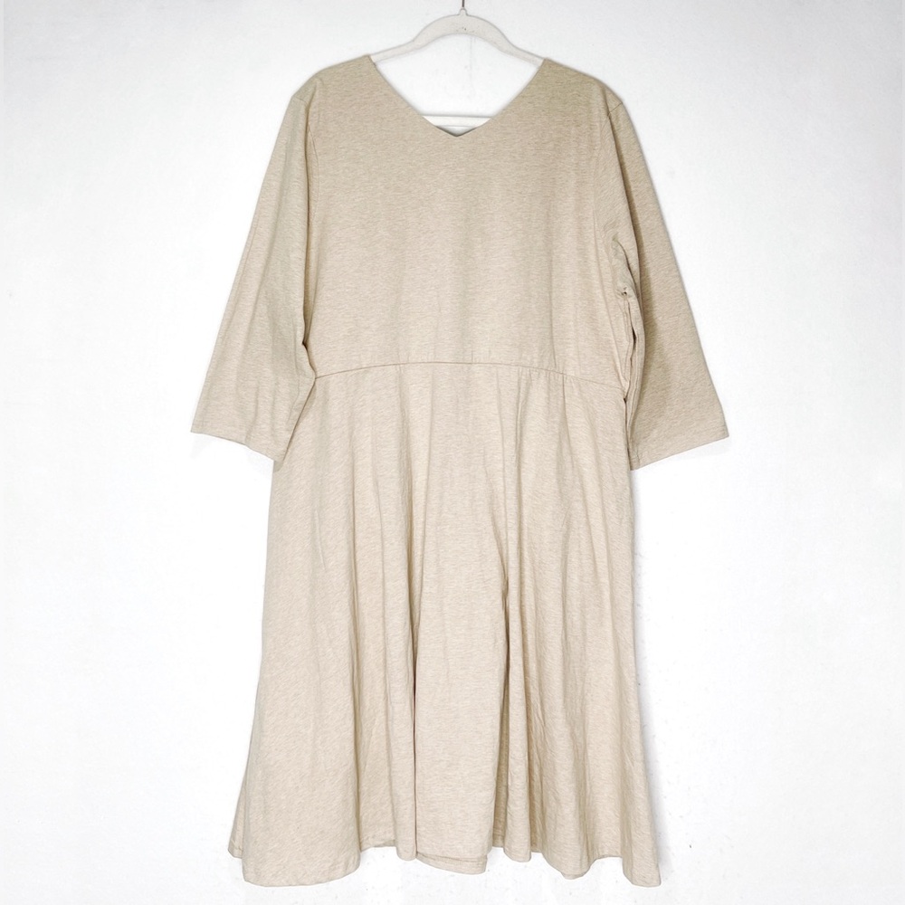 Pact Organic Cotton 3/4 Sleeve Fit-and-Flare Midi Party Dress Wheat Heather XXXL - Picture 4 of 9